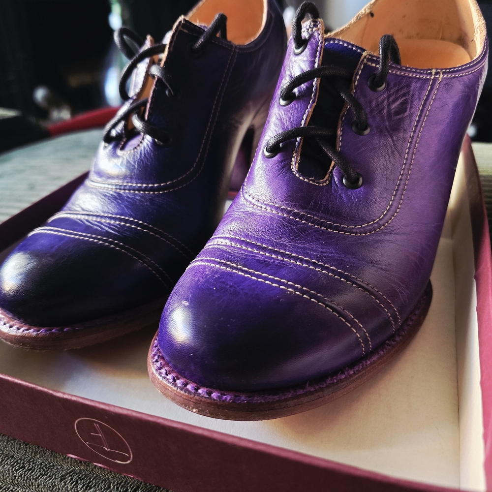 Purple Leather Lace-Up Ankle Booties